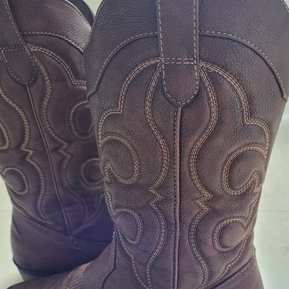 Cat & Jack Cowboy Cowgirl Boots Brown Western Embroidered Girls 4 Boho Festival - Picture 2 of 14